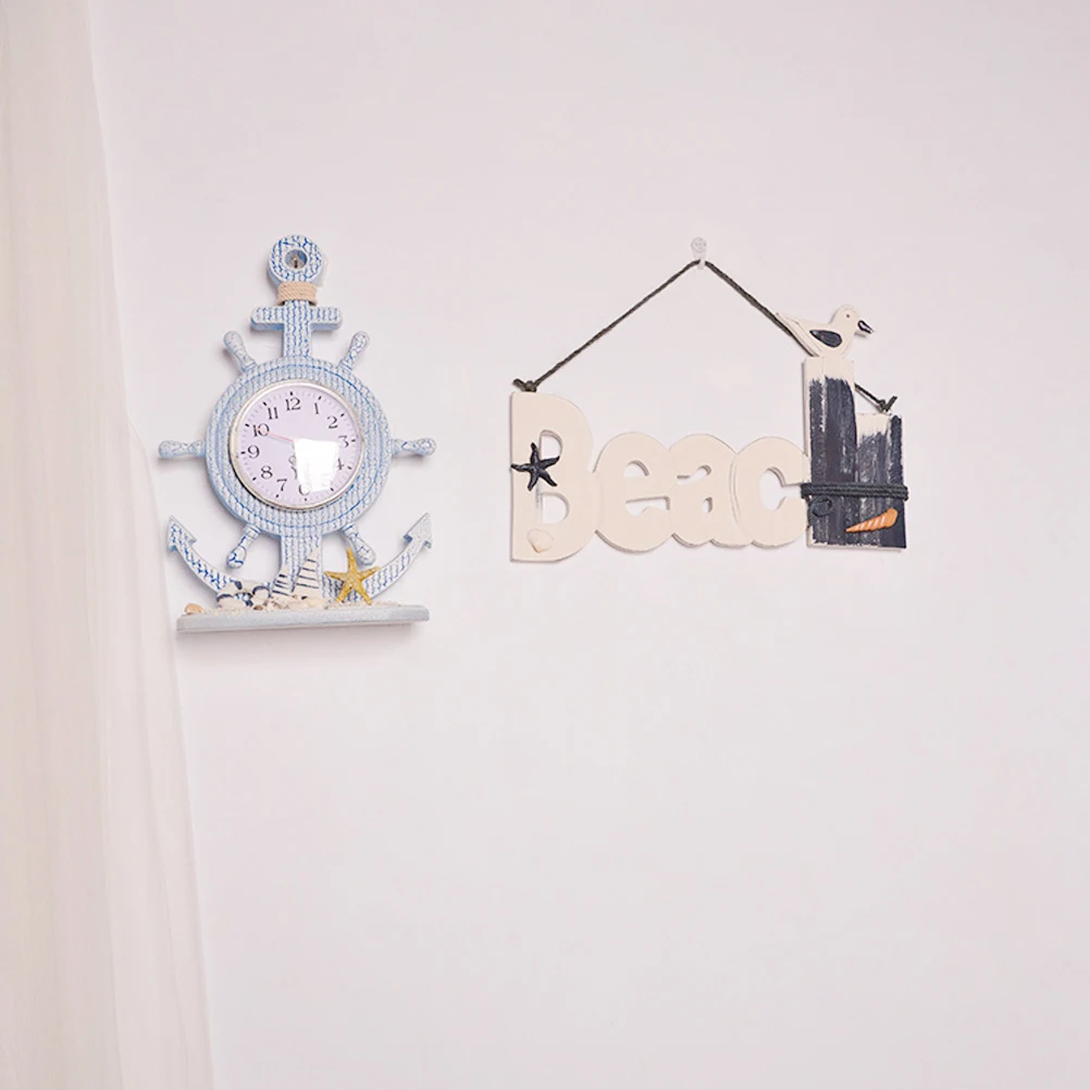 

Mediterranean Wooden Hanging Clock Nautical Style Wall Clock Decor for Living Room Home Ornament Mediterranean Decor