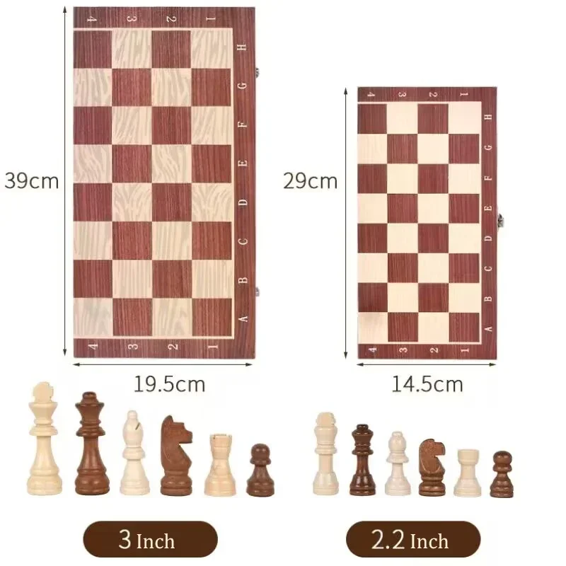 3 in 1 Wooden Chess Backgammon Checkers Set Board Game Travel Chess Games Portable Folding Box Entertainment Christmas Gift