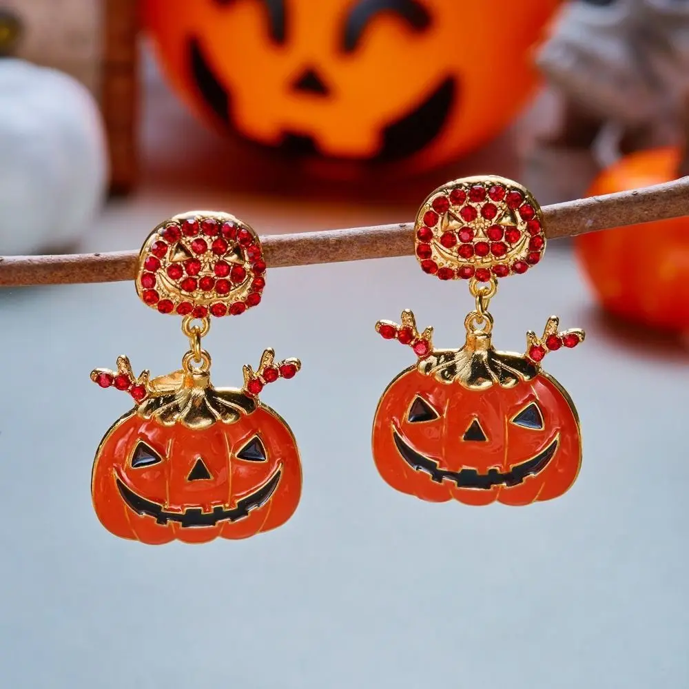 Alloy Material Halloween Earrings Long Tassel Design Dripping Oil Effect Ghost Drop Earrings Pumpkin Dangle Earrings