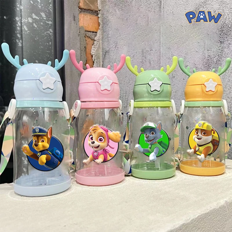 

Paw Patrol Large Capacity Water Cup with Strap Boy Girl Kawaii Anime Pattern Water Bottles Fashion Leak Proof Sports Water Cups