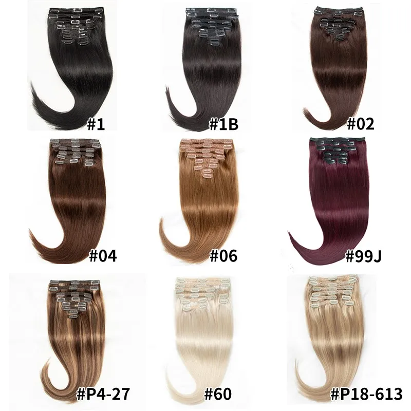 Ekstensi Rambut Clip in Baru Rambut Asli Manusia Alami Mesin Remy Clip in Extensions Double Weft 7PCS Clip Ins Untuk Menambah Volume