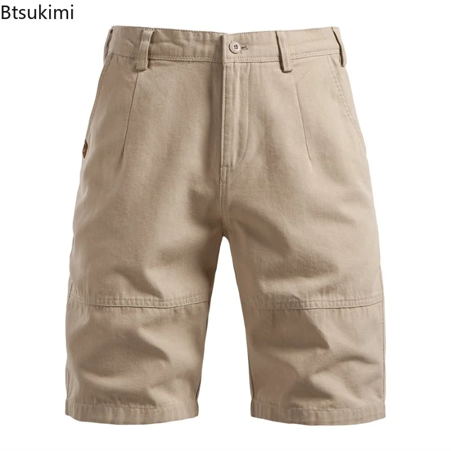 2025 New Summer 100% Cotton Shorts Men Solid Color Elastic Waist Short Pants High Quality Casual Business Social Men's Shorts