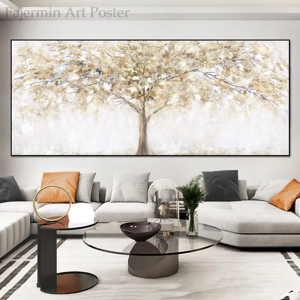 

Large Gold Tree Canvas Paintings Prints Modern Nordic Artwork Aesthetic Minimalist Wall Art Poster Pictures Room Decoration