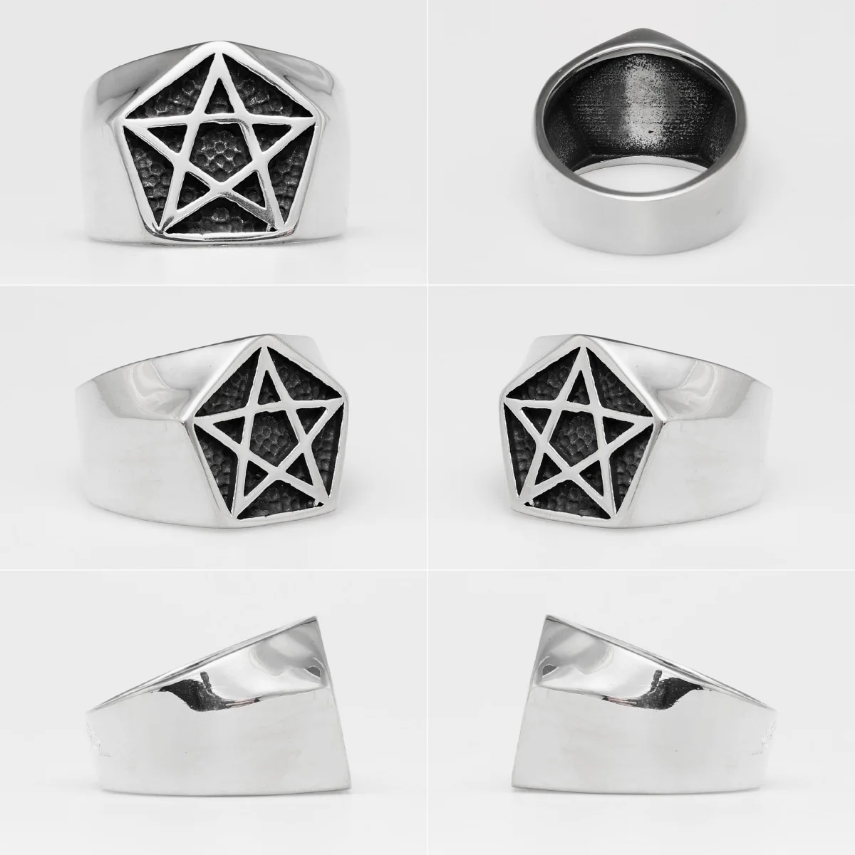 Simple Pentagram Stainless Steel Mens Rings Punk Charm Unique Amulet for Male Boyfriend Biker Jewelry Creativity Gift Wholesale