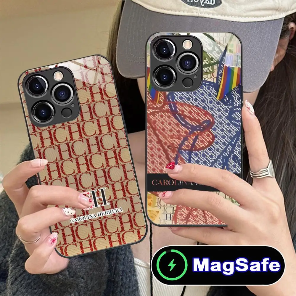 Etui na telefon komórkowy Fashion CH do iPhone'a 17 16 15 14 13 12 11 Pro Max Plus Mini MagSafe Szklane Kolorowe Luksusowe Etui — zdjęcie produktu 4