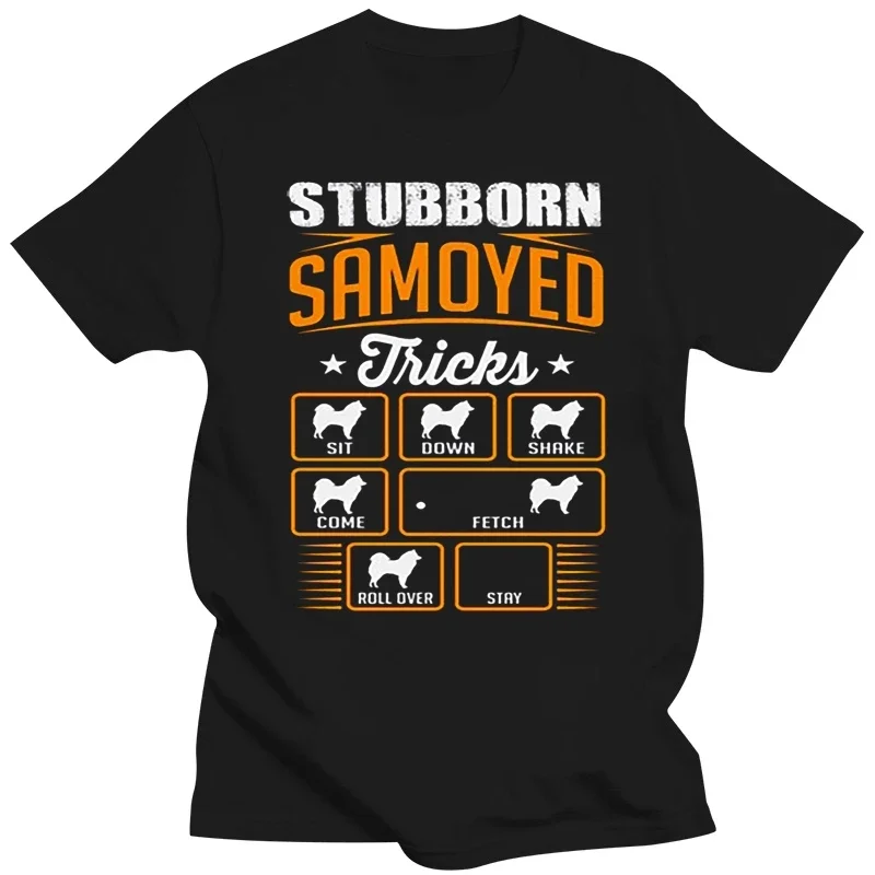 Design Tshirt 100% Cotton Comic Men Stubborn Samoyed Tricks Tricks T Shirts Crew Neck Solid Color Camisas Shirt