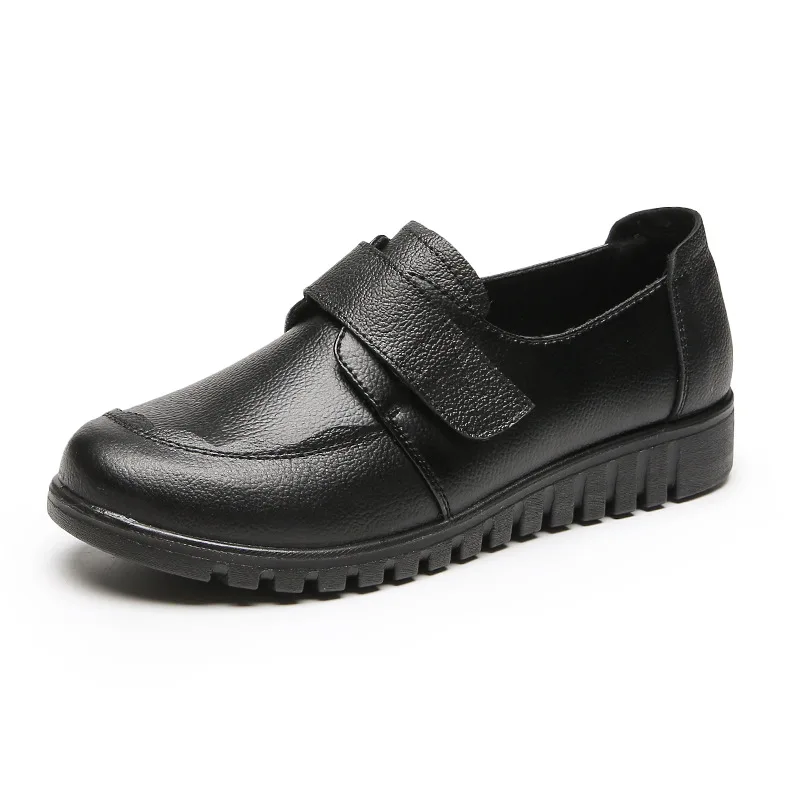 

Women's Genuine Leather Flat Bottom Work Shoes with Soft Sole and Anti Slip Single Shoes Large Size Spring Style Mother's Shoes