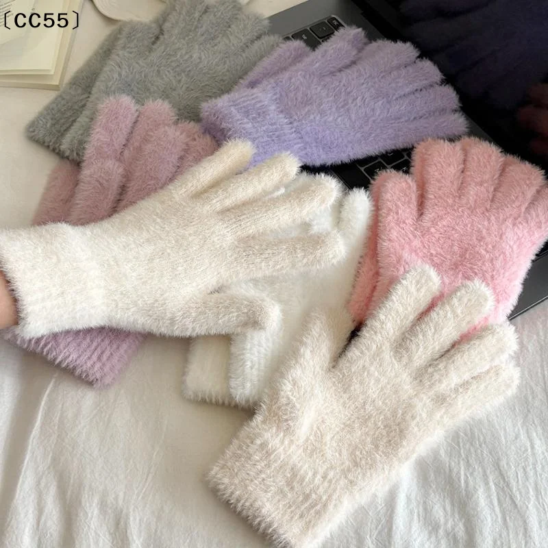 

tipoCC55 VissCC55larlaИмитация норкового меха Вязаные перчатки Зимние теплые толстые бархатные перчатки с пятью пальцами Женские уличные велосипедные однотонные варежки