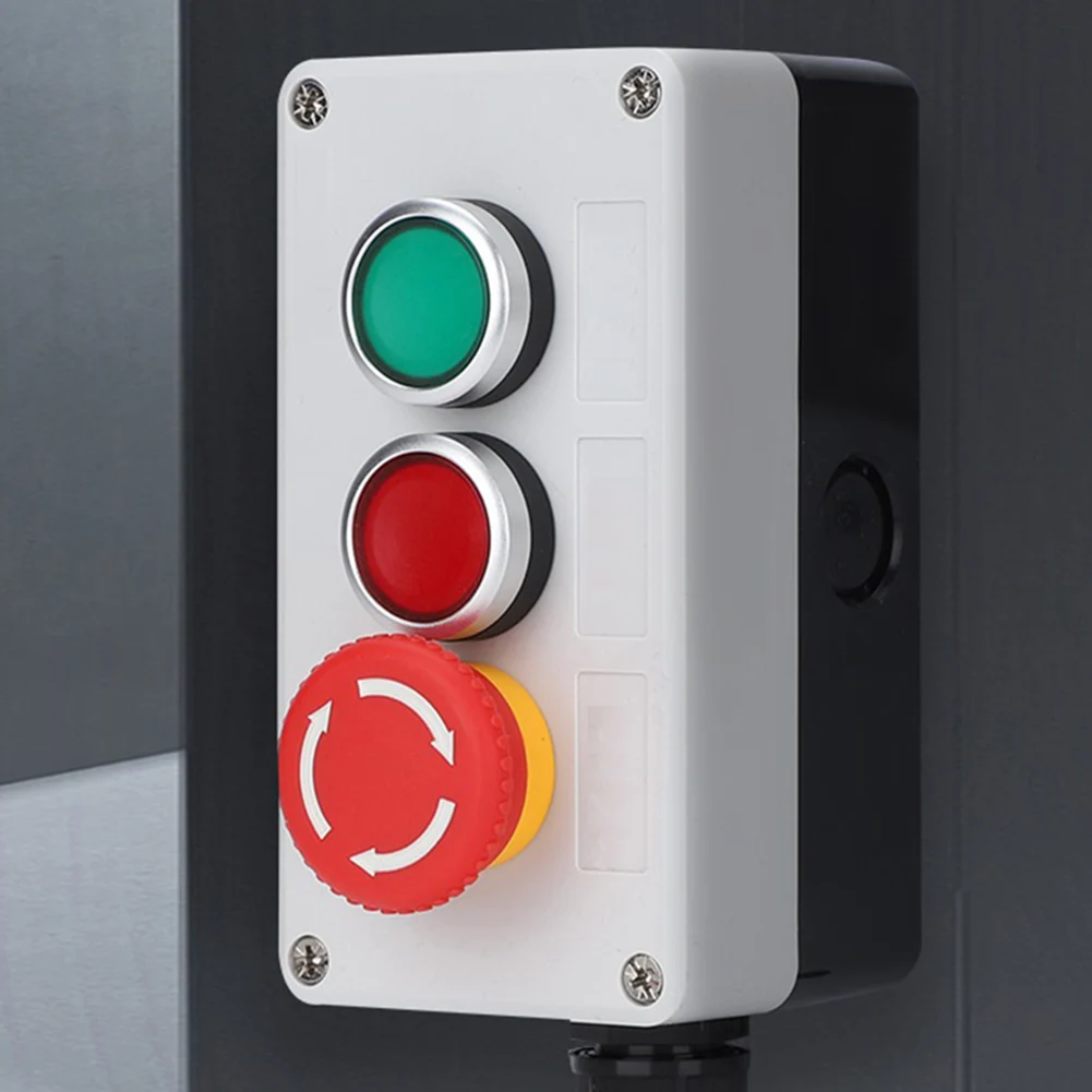 

Waterproof Push Button Switch Assembly 10A 22mm Mount with Red Latching E-Stop Red NO Green NO for Control Panels