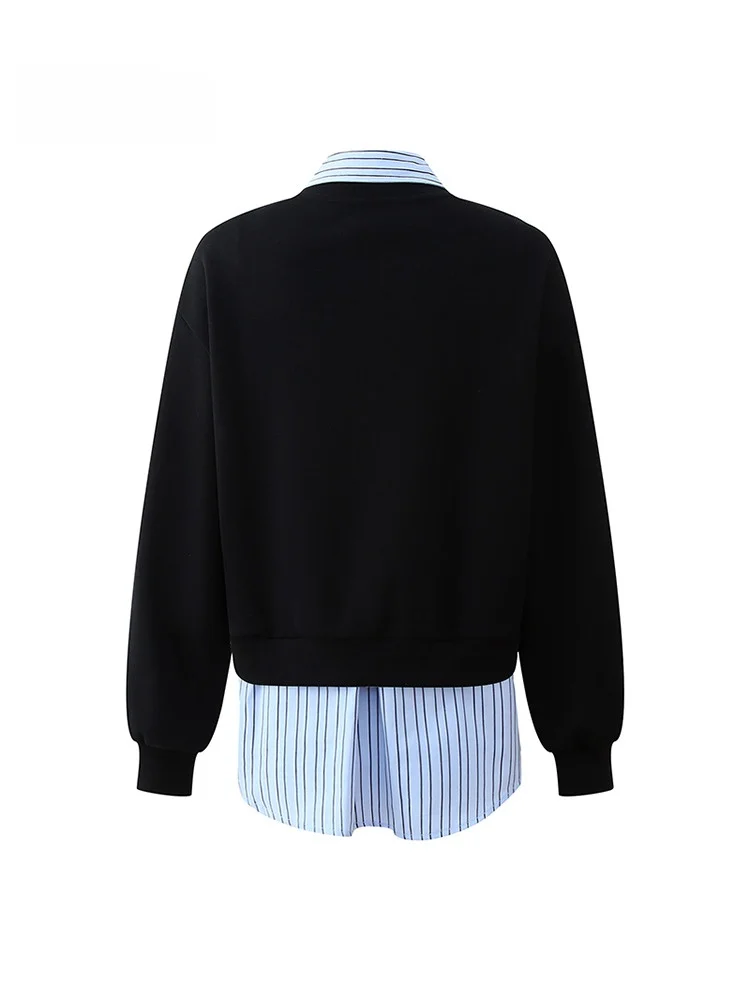 Etam Dames 2025, lente herfst, gestreept sweatshirt met kraag, tweedelige set College Sle Bla, high-end feel, losse pasvorm, lange sl...