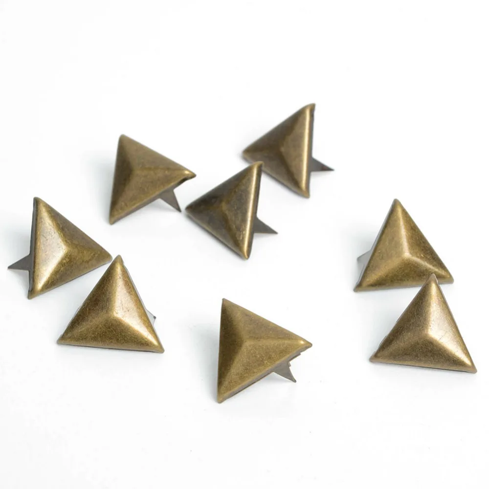Antique Bronze Triangle Metal Studs Rivet, Punk Jewelry,Shoes,Bags, Belt Cap Clothes, Garment Sewing Rivet, DIY, 100Pcs, 14mm