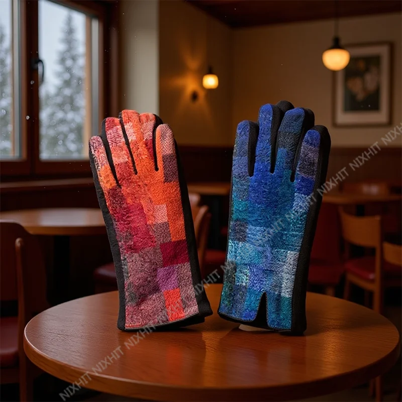 موضة جديدة منقوشة نعمة سيدة قفاز الشتاء قفازات نسائية أنيقة شاشة تعمل باللمس يندبروف قفازات ركوب الخيل الدافئة القفازات اكسسوارات