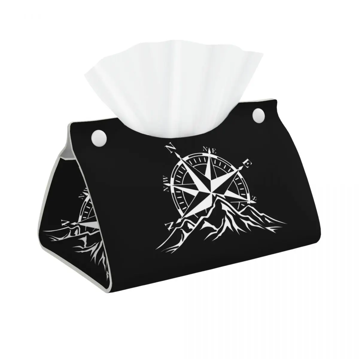 Custom Mountain Adventure Compass Tissue Box Cover for Bathroom Home PU Leather Rectangular Facial Tissue Box Holder