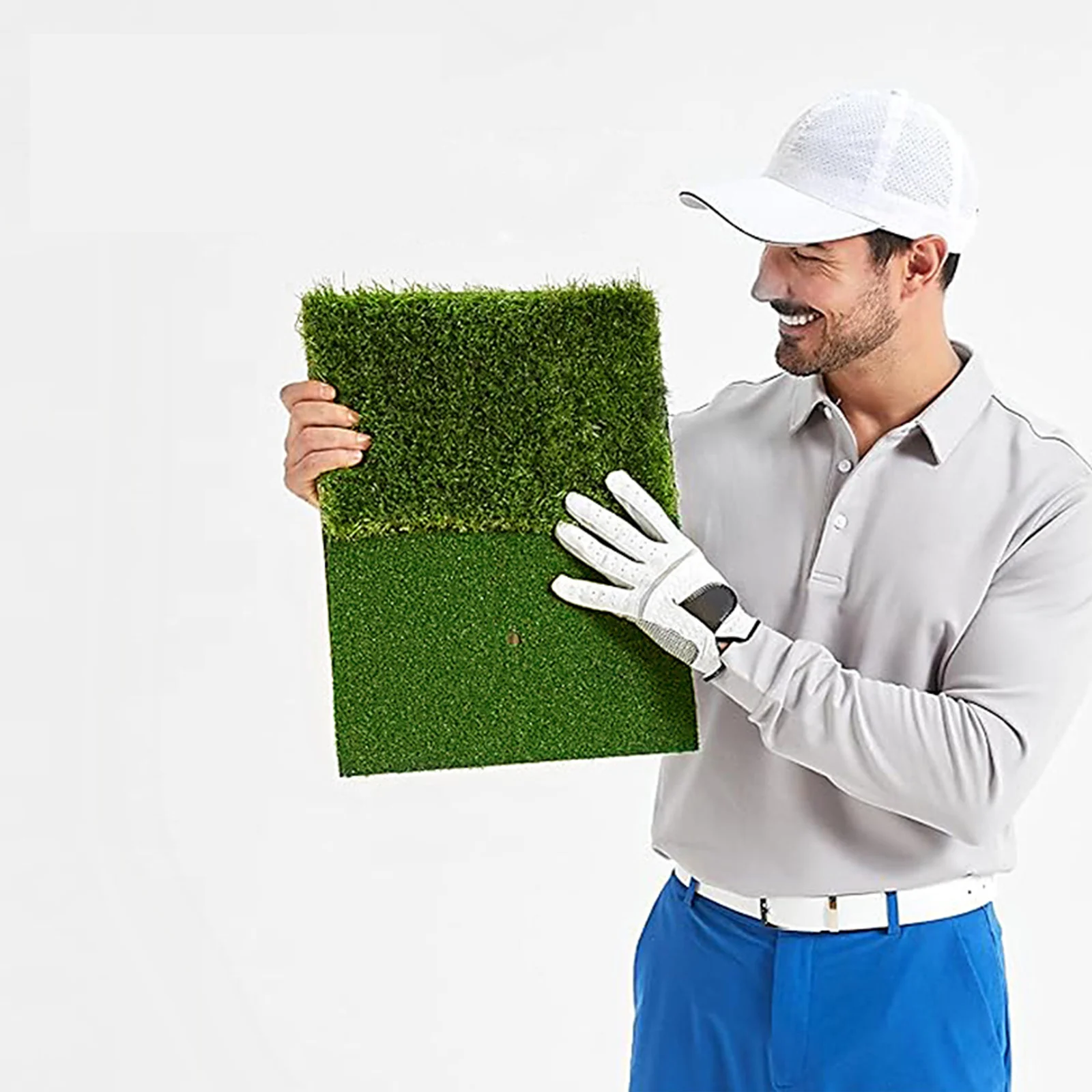 2-in-1 Foldable Golf Practice Turf Mat Swing Trainer Training Equipment for Indoor Outdoor Backyard