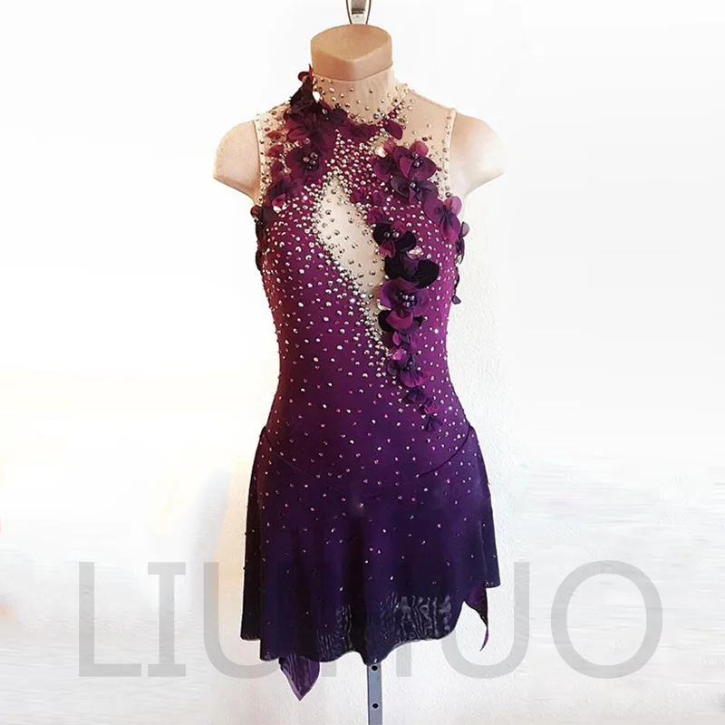 LIUHUO Ice Figure Skating Dress Girls Women Teens Stretchy Spandex Gradient Competition Wholesale