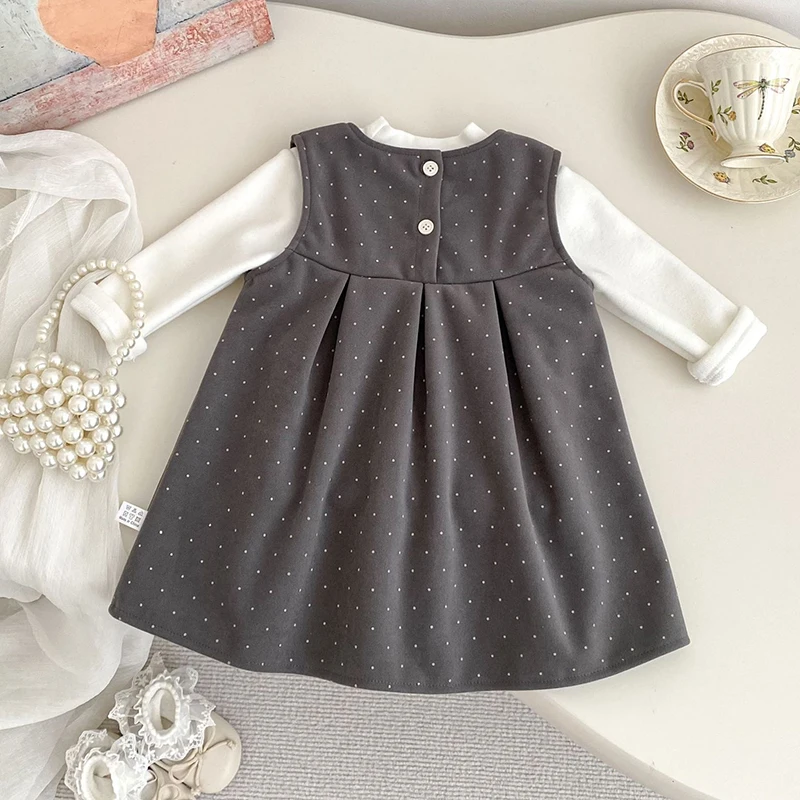 2025 جديد الخريف الشتاء 1-5Yrs الاطفال ملابس رسمية طفل الفتيات مجموعة ملابس طويلة الأكمام القطن تي شيرت بلا أكمام فستان مخملي