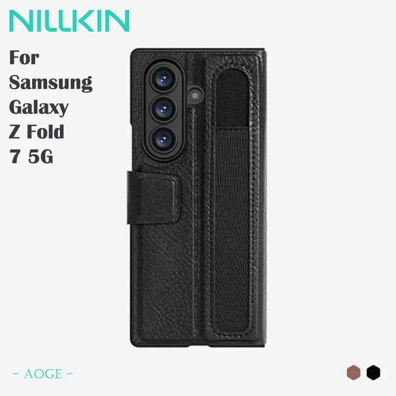 

Кожаный чехол для Samsung Z Fold 7 5G, NILLKIN Aoge Business Edition, раскладушка + функция подставки, эластичный держатель для ручек S-Pen