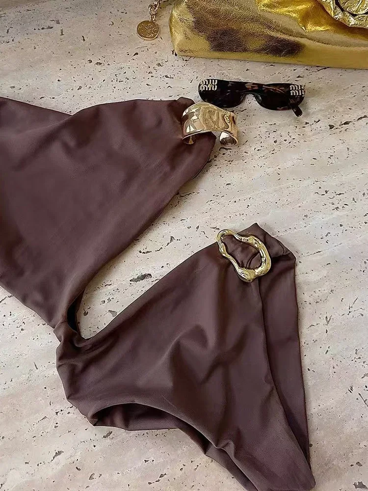 UETEEY Sexy Solid Single Shoulder Hollow Out One Piece Swimsuit Women Beach Bikini 2025 New Summer Swimwear One Piece Swimsuit
