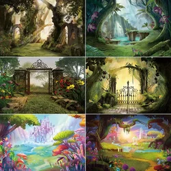 MOON.QG Alice In Wonderland Girls Birthday Backdrop Children Enchanted Garden Party Background Personalized Fairy Photo Wall