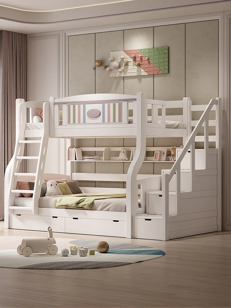 Solid wood bunk children's siblings bed mother and child double-layer small apartment cherry  high and low do not disturb