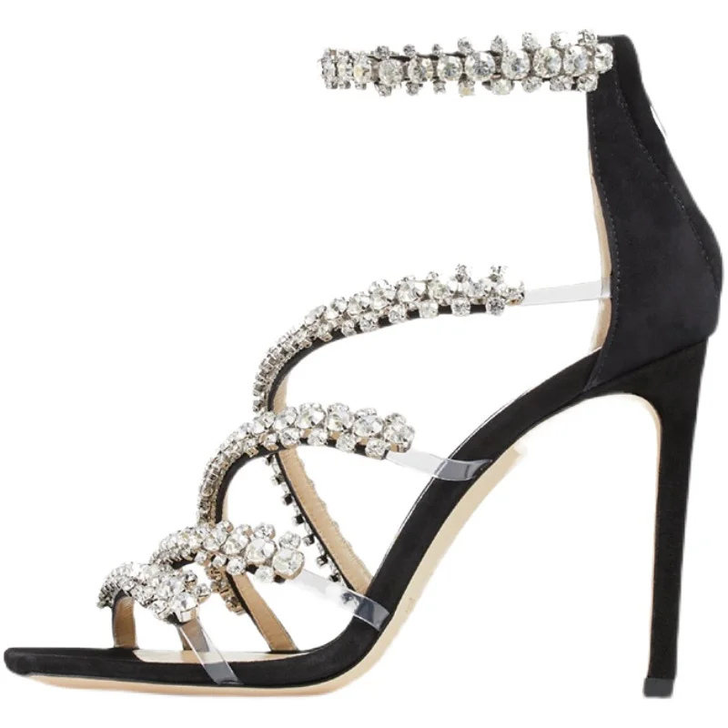 

Gladiator Sandals Women Summer Rhinestone Thin Heel Shoes Open Toe Crystal High Heels Sandal Shoes Lady Stiletto Pumps