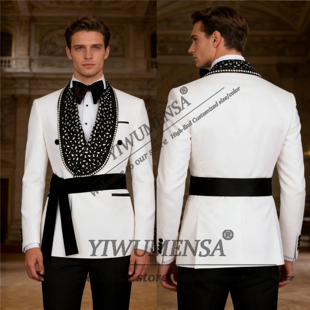 

Уникальные дизайнерские костюмы для мужчин на свадьбу, блейзеры с бриллиантовой вышивкой, индивидуальные комплекты из 2 предметов, смокинги для жениха, формальная одежда для торжественных мероприятий.