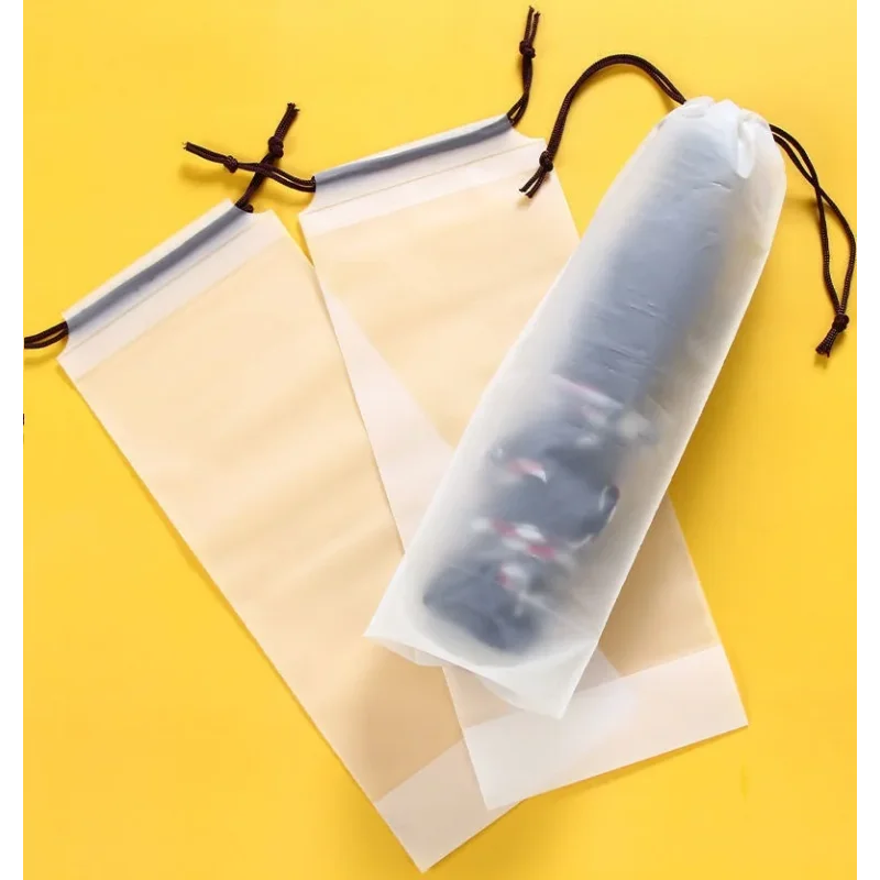 Plastic Bag Matte Translucent Umbrella Storage Bag Reusable Portable Umbrella Drawstring Storage Cover Home Storage Organizer