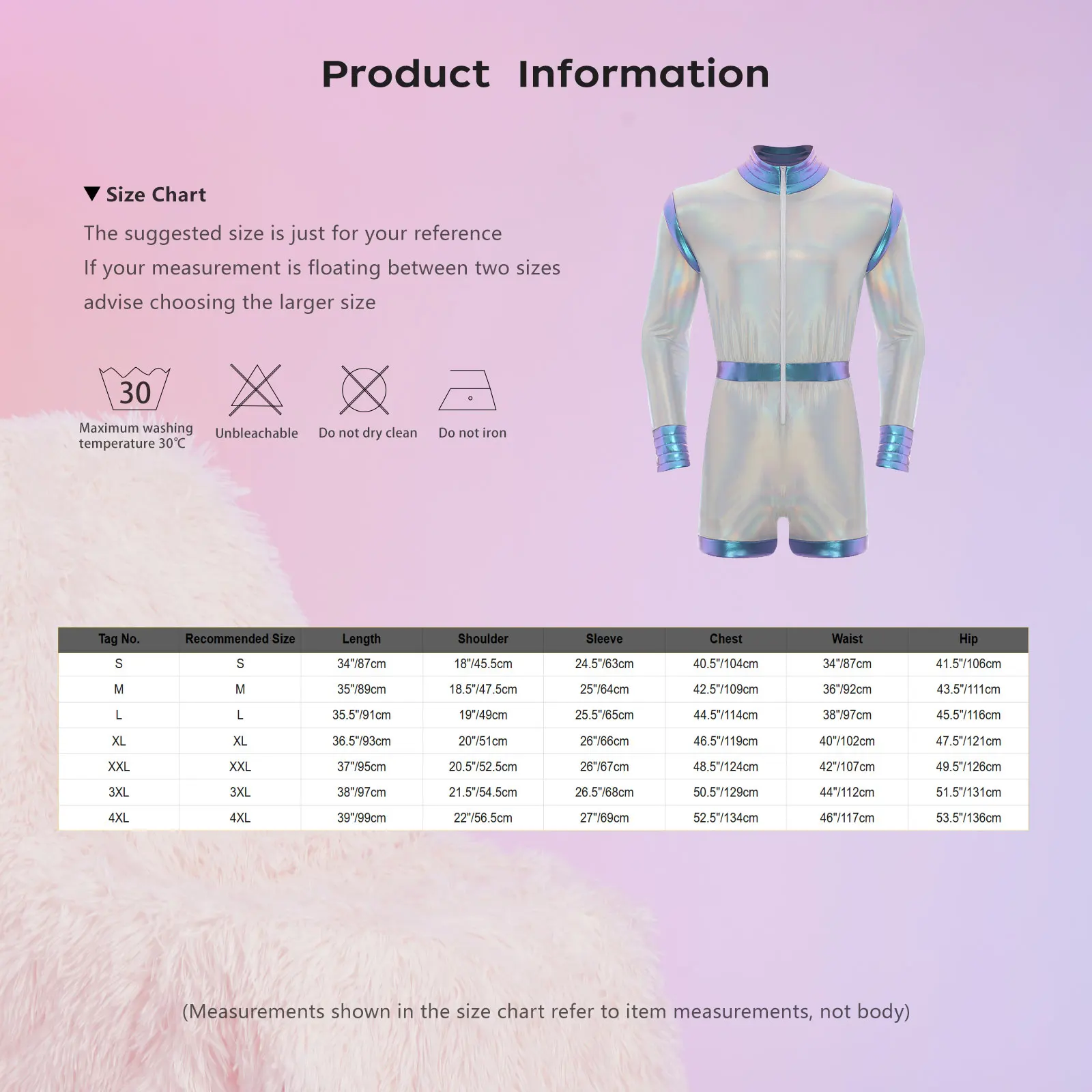 Men Long Sleeve Metallic Shiny Sponge Edge Bodysuit Carnival Clubwear Halloween Space Alien Robot Galaxy Warrior Cosplay Costume