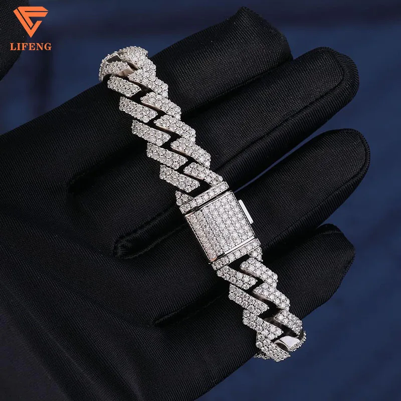 Hip Hop Jewelry Round Cut 14MM Cuban link Chain Iced Out VVS Moissanite Diamond HipHop Cuban link Bracelet