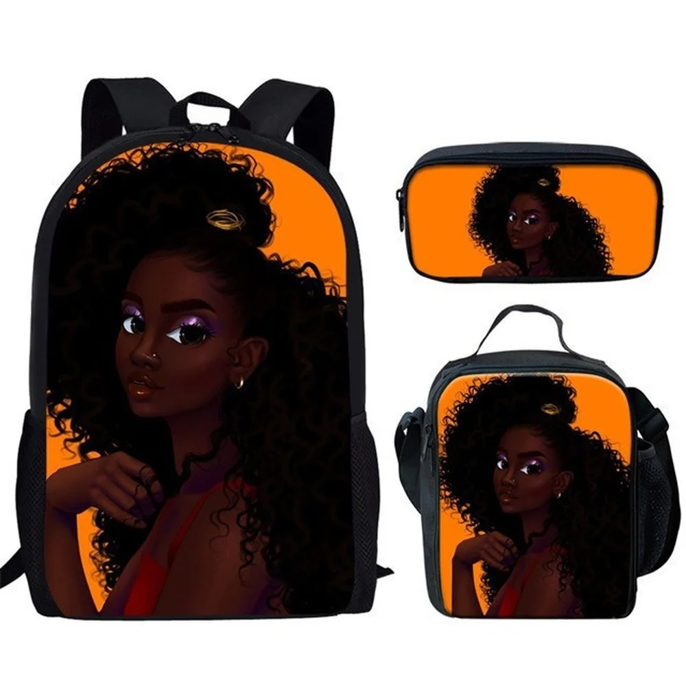 

3pcs/set African Girl Cute Backpack Student School Bag Pen Bag Insulated Lunch Bag Childredn Girls Cute Laptop Backpack