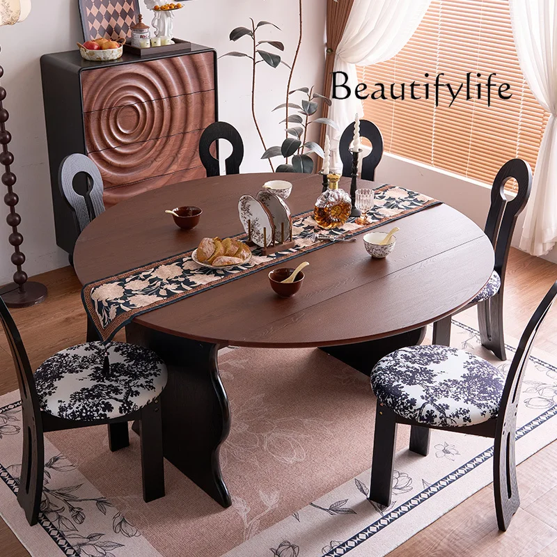 

Solid wood dining table Chinese antique French household square and round dual-purpose ash eating table retro small apartment re