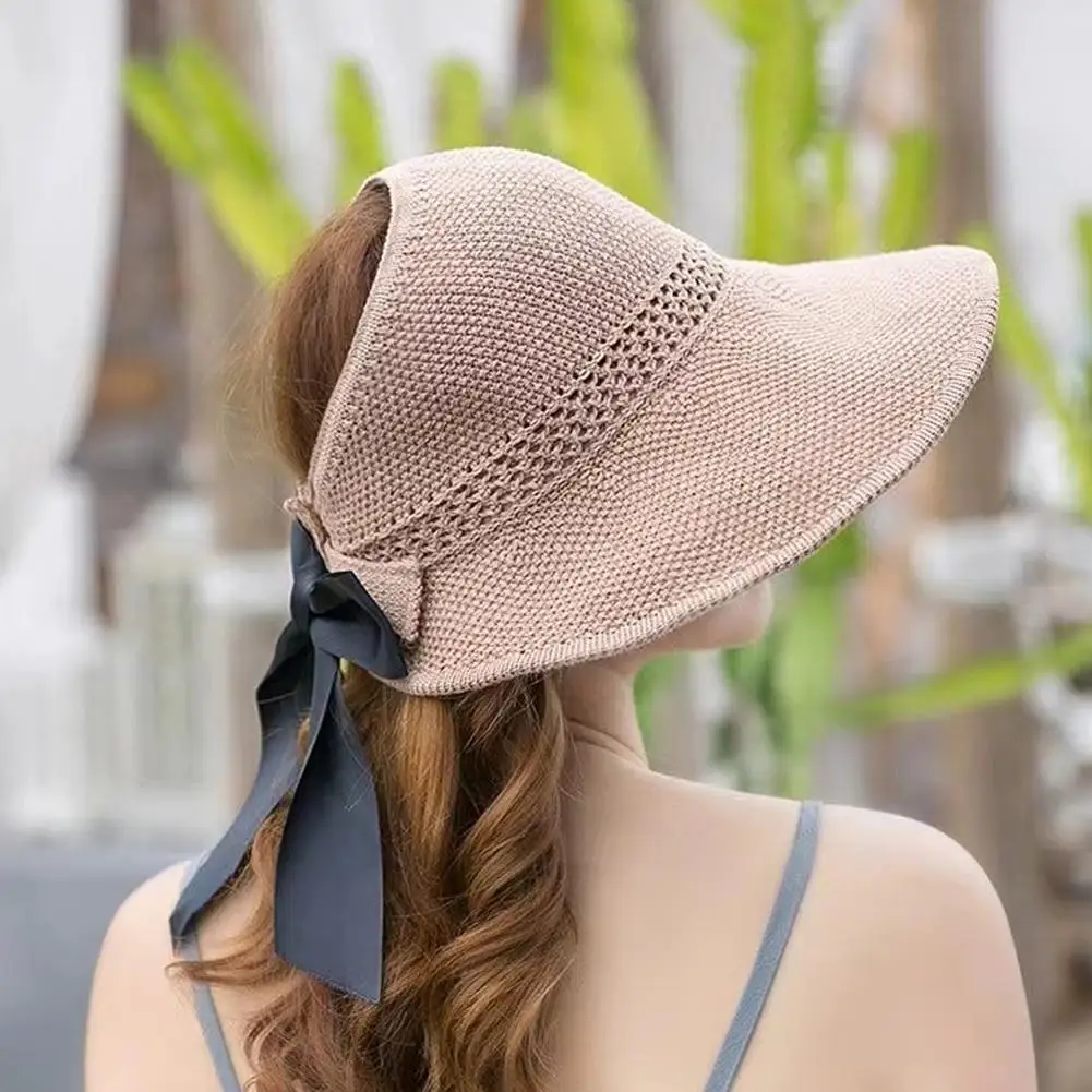 Summer Straw Hat Women Korean Bow Empty Sun Hats 여름모자 Foldable UV Protection Wide Brim Female Beach Visor Caps