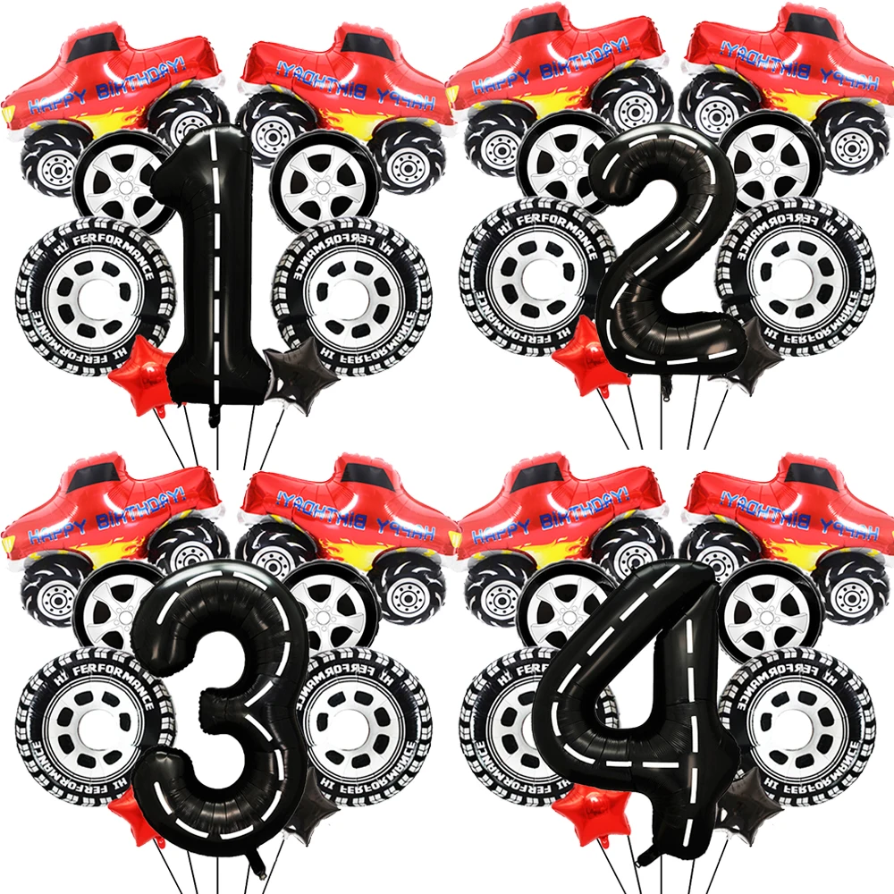 9pcs/Set Racing Car Monster Truck Party Decoration Balloon Largr 40 Inch Number Balloon Racing Car Theme Birthday Party Supplies