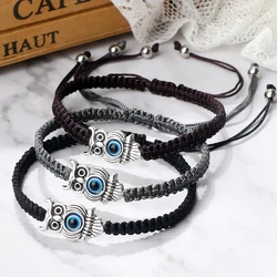 Classic Turkish Braided Bracelets Evil Eye Vintage Owl Pendant Black Woven Rope String For Woman Man Adjustable Handmade Jewelry