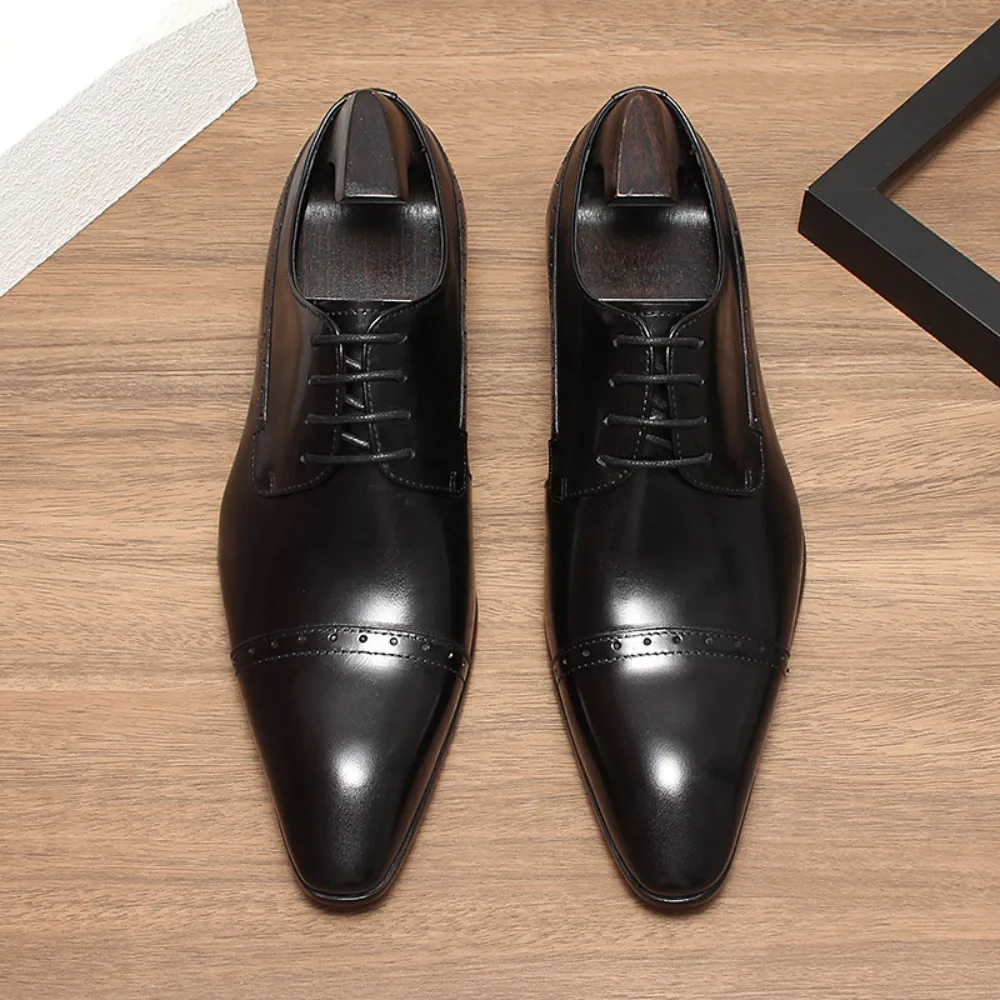 Pointed Toe Dress Plus Size Shoes Newest Italian Oxford Shoes for Men Classic Derbies Luxury Genuine Leather Wedding Shoes