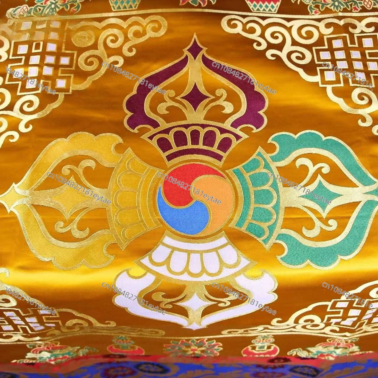 Tibetan Embroidered Vajra Altar Cloth, Ten Sutra Woven Satin Throne Cushion for Buddha Rituals