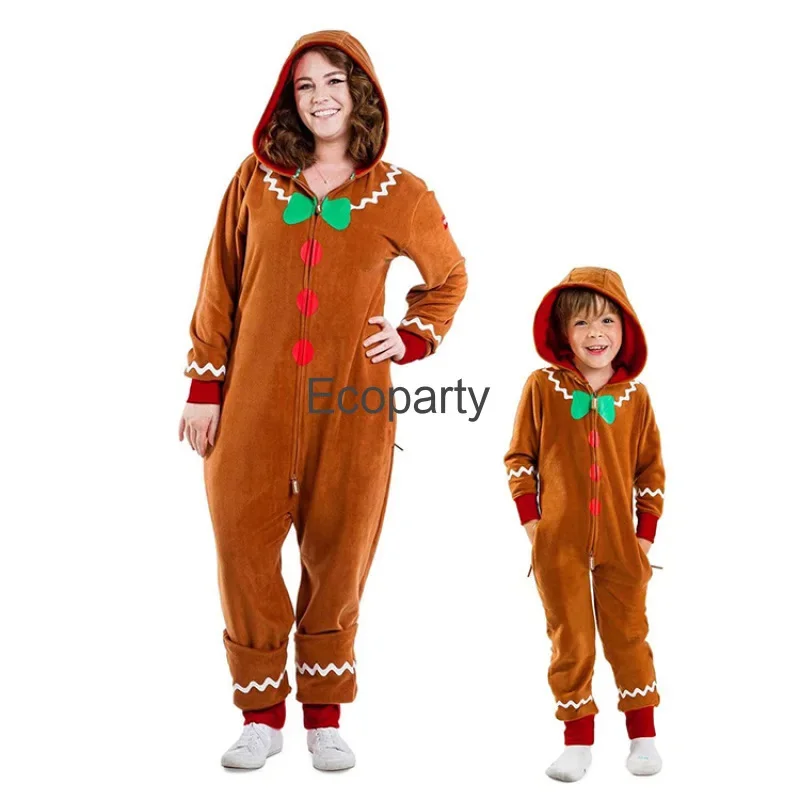 Adult Kids Gingerbread Cozy Jumpsuit Family Lovely Cookie Pajamas Christmas Party Gingerbread Cookie Cosplay Costume Xmas Gifts