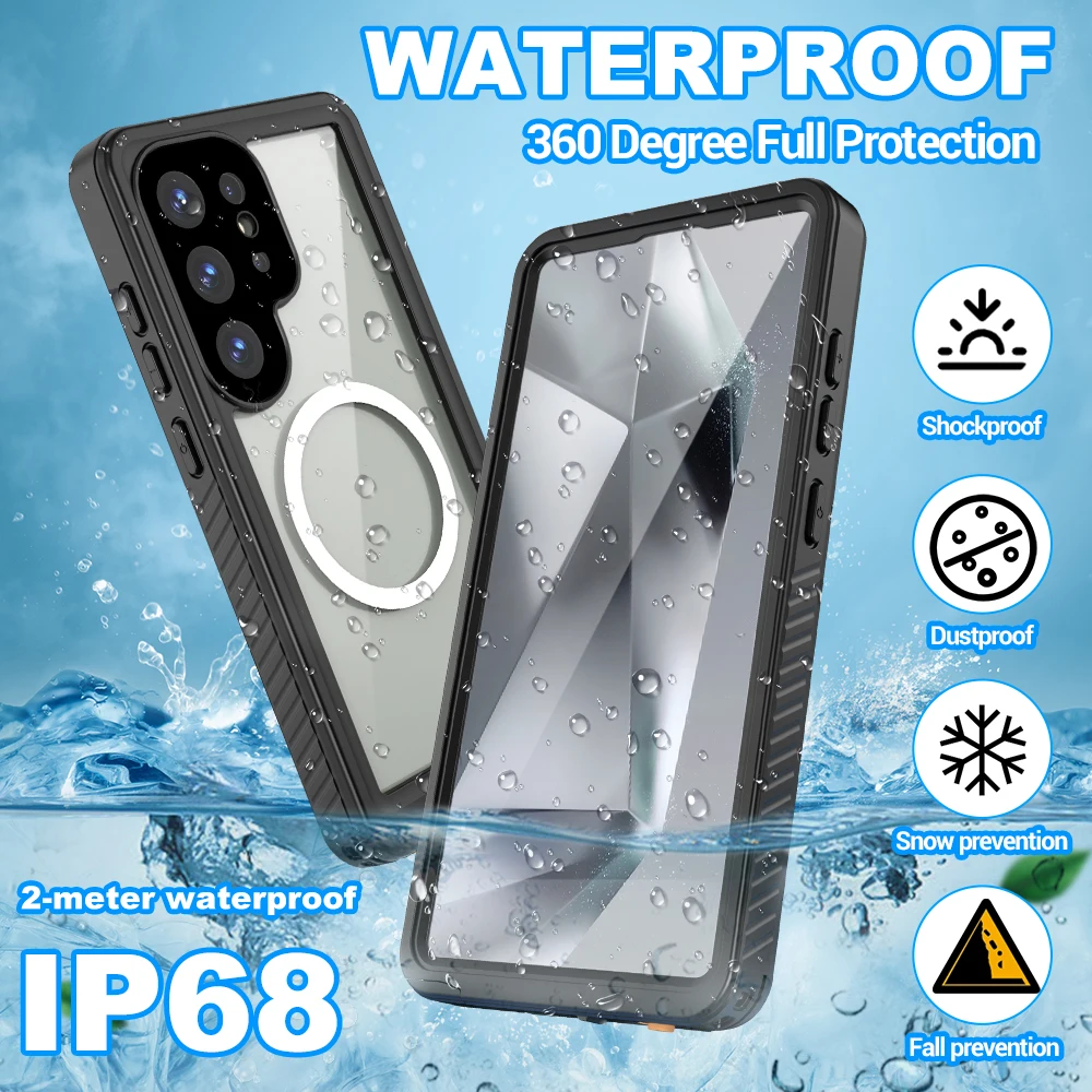 

For Samsung Galaxy S25 S26 Ultra phone case, magnetic, full coverage, waterproof depth of 2 meters, 360-degree drop protection.