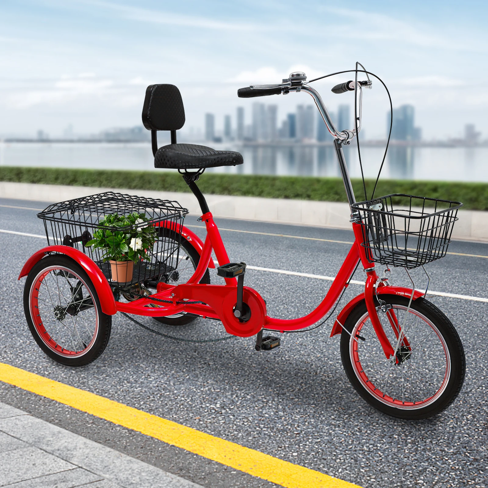 16 Inch Tricycle for Adults 3-Wheel Bicycles with Baskets Suitable for Height of 4.76-5.58 ft Adults