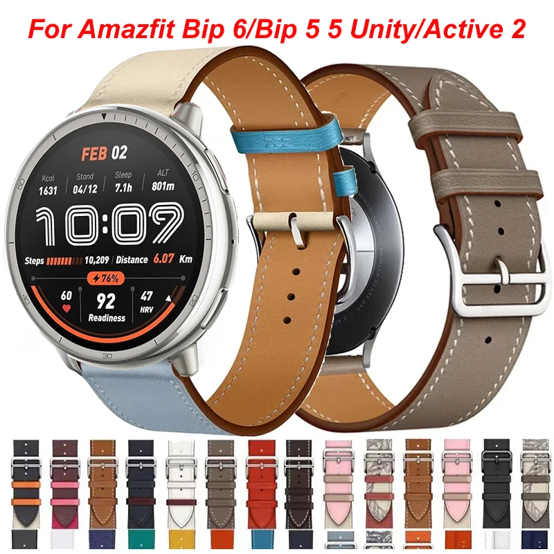 20mm 22mm Leather Strap For Amazfit Active 2/GTR GTS 2 3 4 4mini Bracelet For Amazfit Bip 6/Bip 5 5 Unity Bip 3 3Pro Stratos 2 3