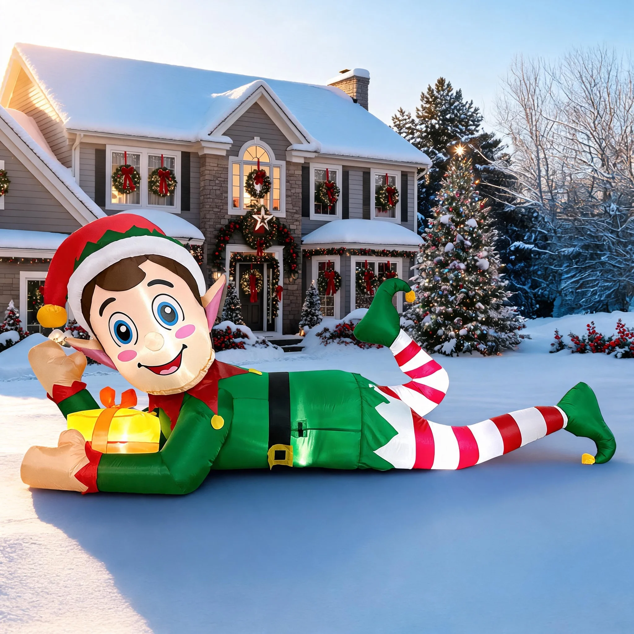 Décoration de Noël gonflable de grande taille (3 m), figurine de Noël, décoration de fête, décoration de sol pour les fêtes
