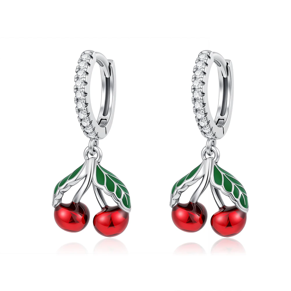 الأوروبي 925 الفضة رائعة الياقوت الكرز فراشة الزركون أقراط المرأة عيد ميلاد الأزياء والمجوهرات هدية