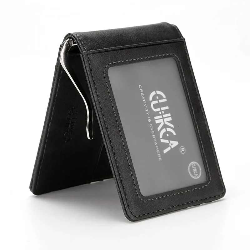 

CUIKCA Unisex Rfid Wallet Purse Money Clip Women Men Metal Clip Slim Leather Wallet Business ID Credit Card Cases Travel Wallet