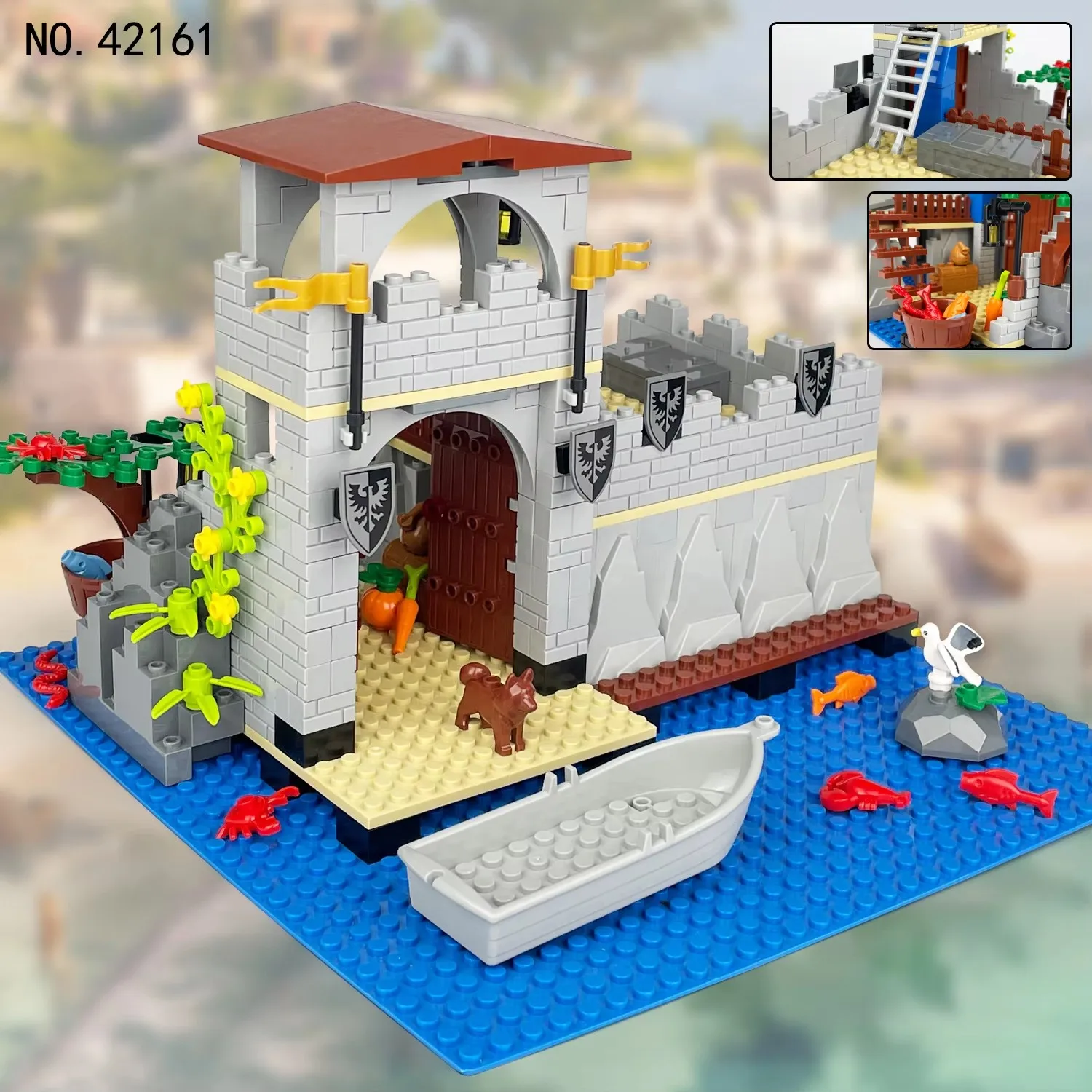 Awesome Creativity Medieval Water Castle Military Bunker Wall Model MOC DIY ​Building Blocks Bricks Enlightenment Toys For Kids