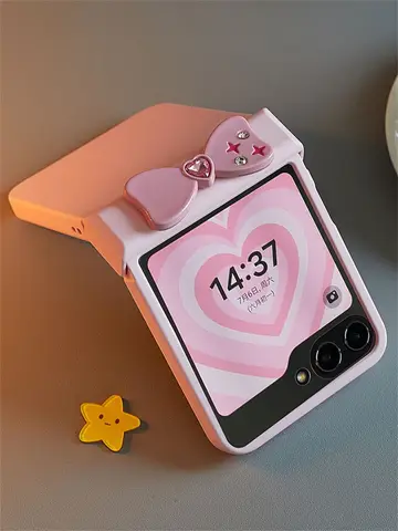 Funda de teléfono coreana ins Pink Star Diamond Bow de Color sólido con Protector de pantalla para Galaxy Z Flip 7 Z Flip7 Zflip5 Zflip 6