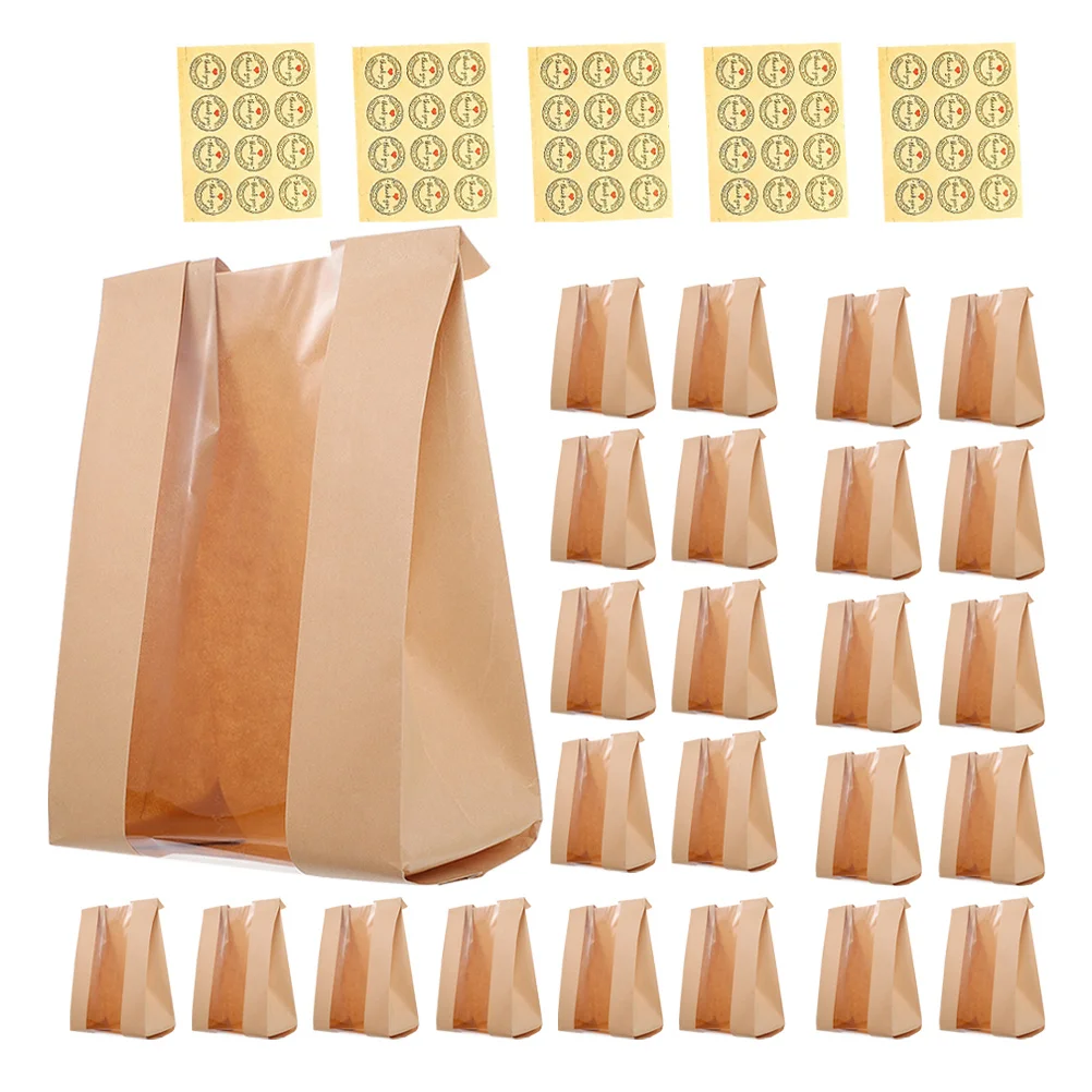 

1Set Bread Bags Paper Bakery Bags Transparent Window Thank You Stickers for Bread Cookie Baking Packaging Supplies