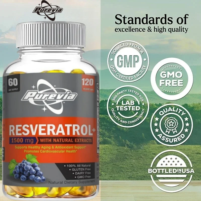 

Purevia Resveratrol 1500mg Per Serving Of Organic Trans-resveratrol & Potent Antioxidants, Pure Strength Complex, Anti-