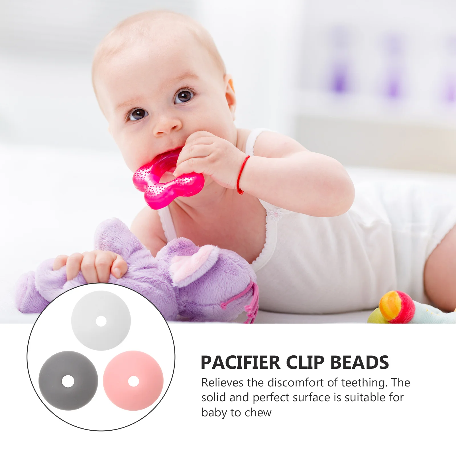 

60Pcs Silicone Teether Beads Smooth Surface DIY Pacifier Clip Bracelets Teether Beads Pacifier Clip DIY
