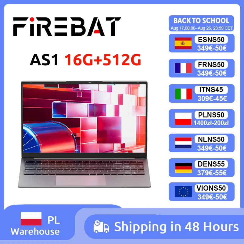 Firebat AS1 AMD R5 7430U 2026 Neues Laptop 6 Kerne 15,6 Zoll 16GB DDR4 RAM 512GB SSD Bis zu 4,3 GHz Notebook