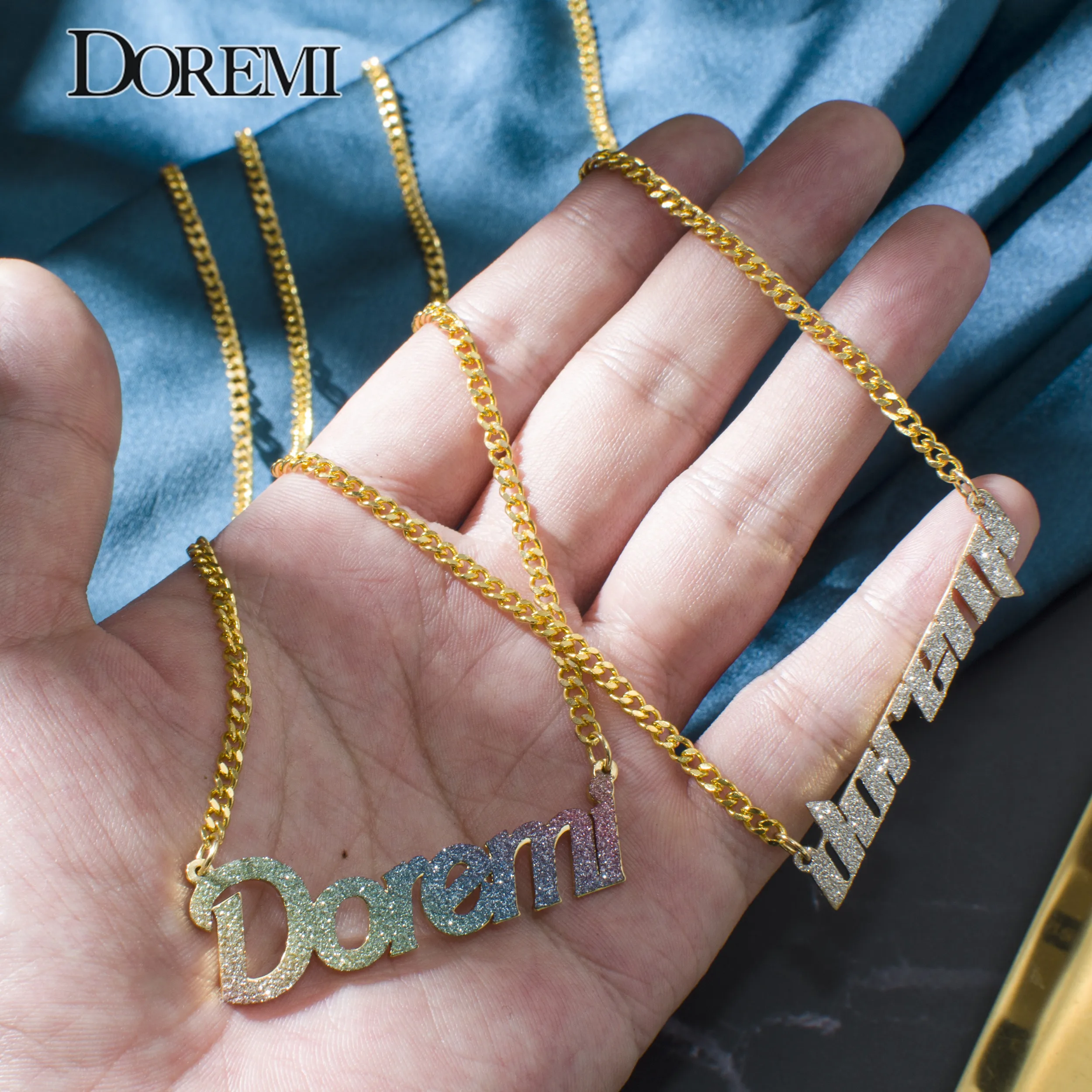 

DOREMI Bling Custom Name Necklace 3mm Cuban Chain Colorful Sticker Pendant Stainless Choker Personalized Jewelry Gift